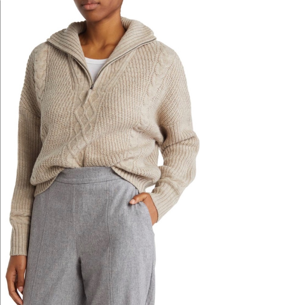 360 cashmere capri cable knit quarter zip sweater